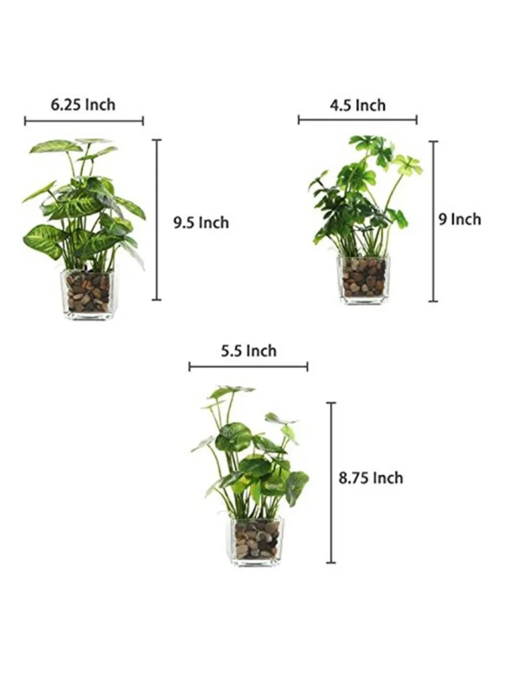 Artificial Plant Set Glass Cube Pots Faux Taro Lotus Clover Home Decor
